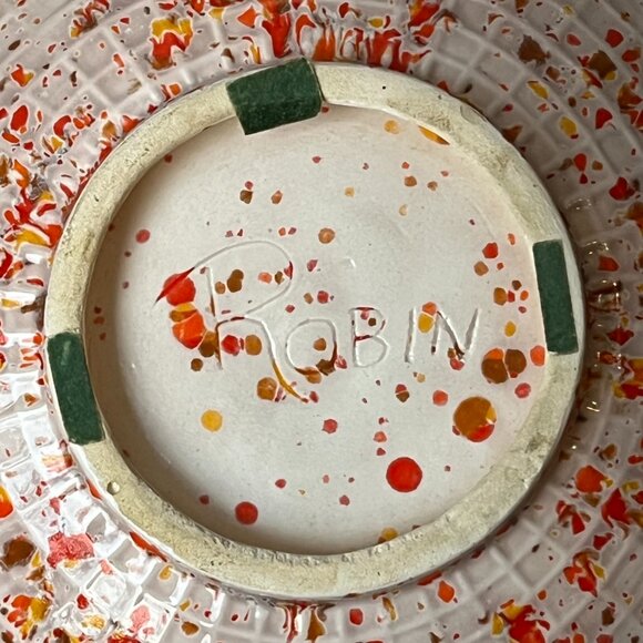 Handmade Studio Art Pottery Ruffled Bowl Signed Robin Mid Century Modern - Picture 11 of 13